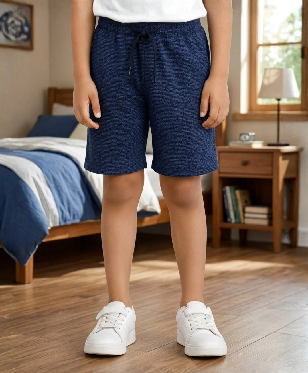 DIAGONAL DENIM BOYS SHORTS - BLUE - Anthrilo 
