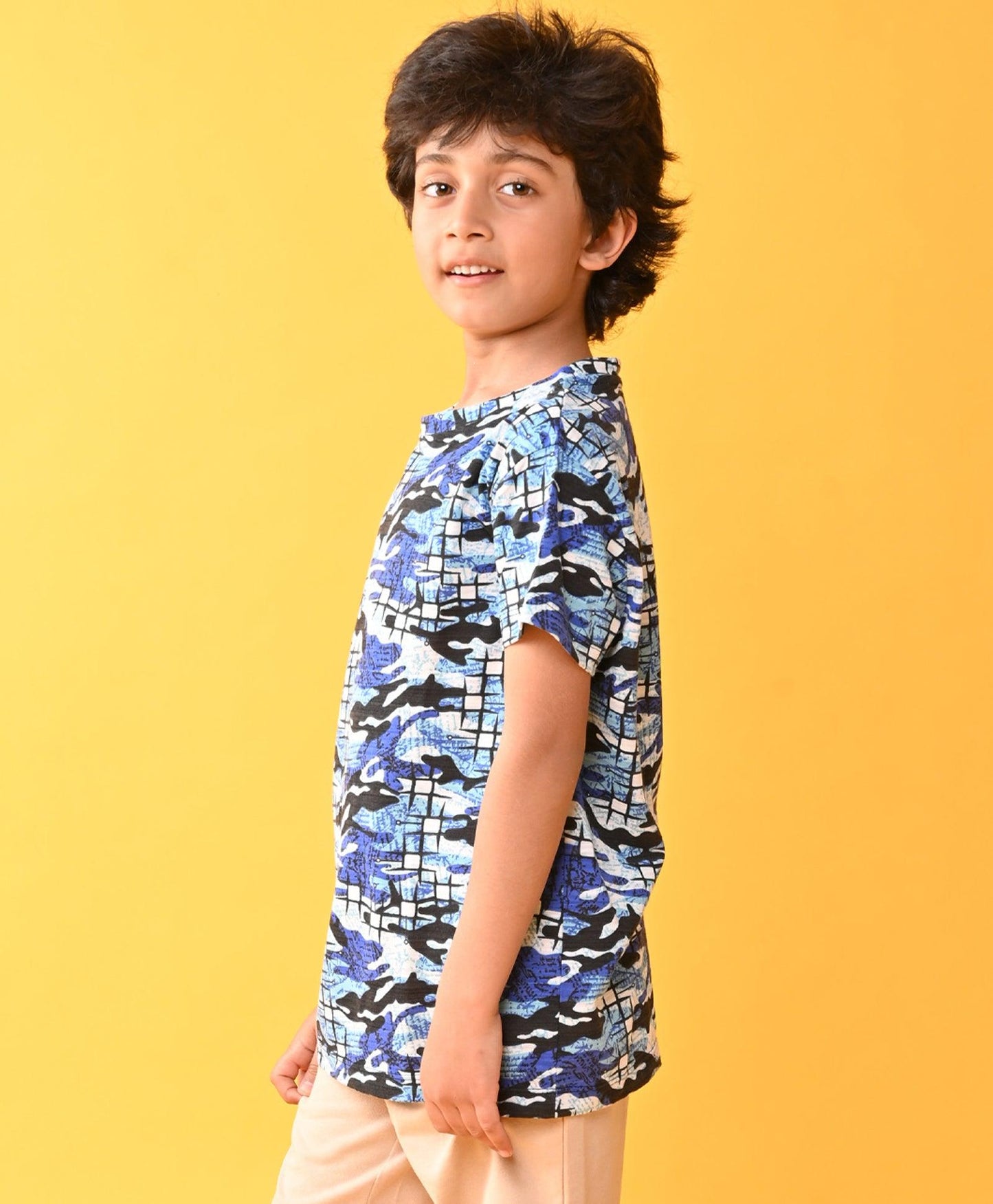 GRAFFITI CAMOUFLAGE SHORT SLEEVE T-SHIRT - BLUE