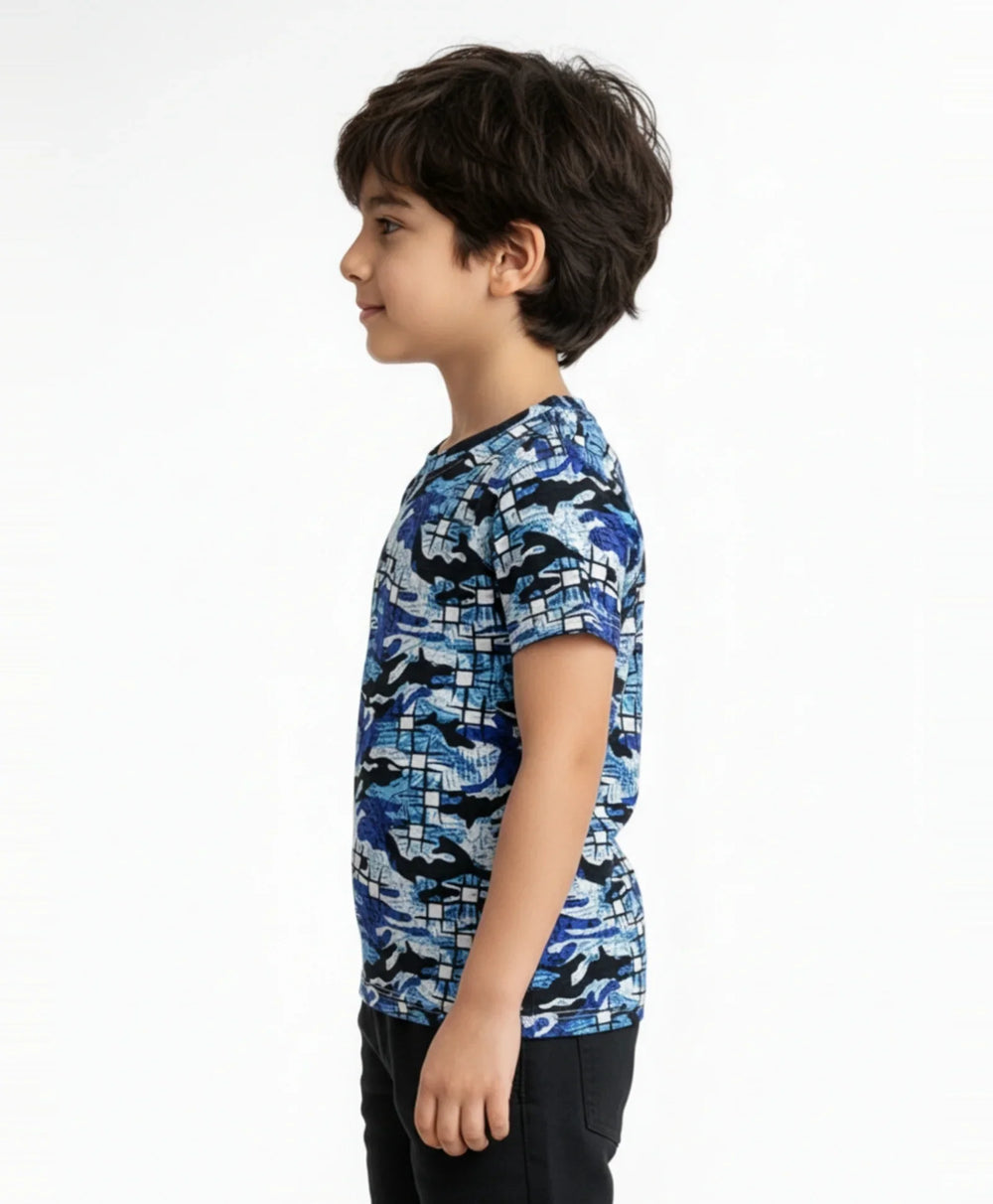 GRAFFITI CAMOUFLAGE SHORT SLEEVE T-SHIRT - BLUE - Anthrilo 