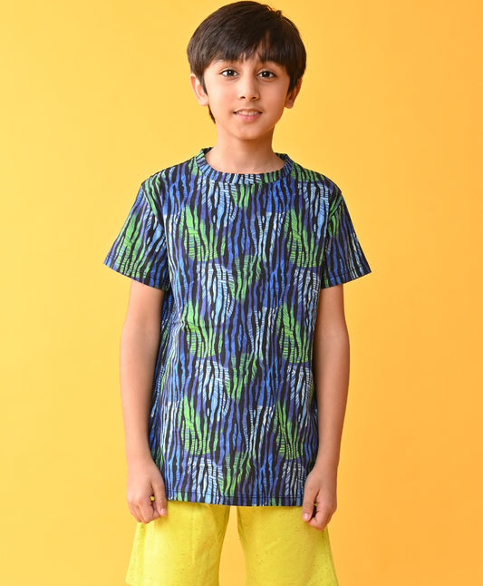 TROPICAL STRIPE SHORT SLEEVE T-SHIRT - BLUE