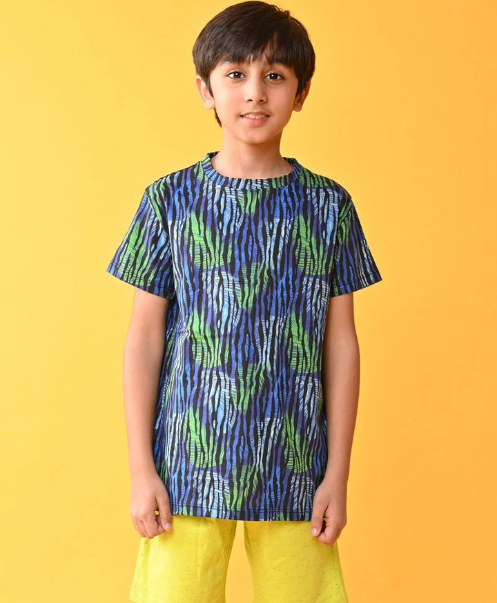 Tropical Stripe Short Sleeve T-Shirt - Blue