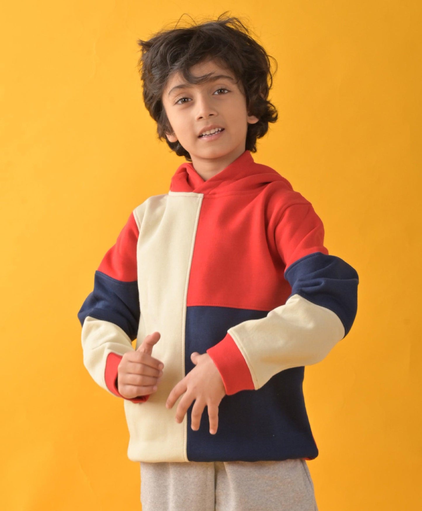 RED CREAM NAVY COLOR BLOCK FLEECE HOODIE - RED - Anthrilo 