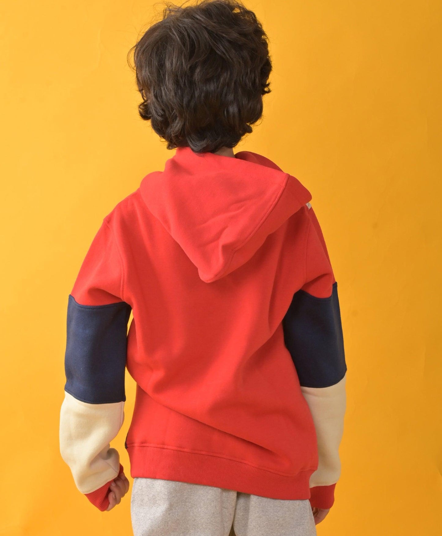 RED CREAM NAVY COLOR BLOCK FLEECE HOODIE - RED - Anthrilo 