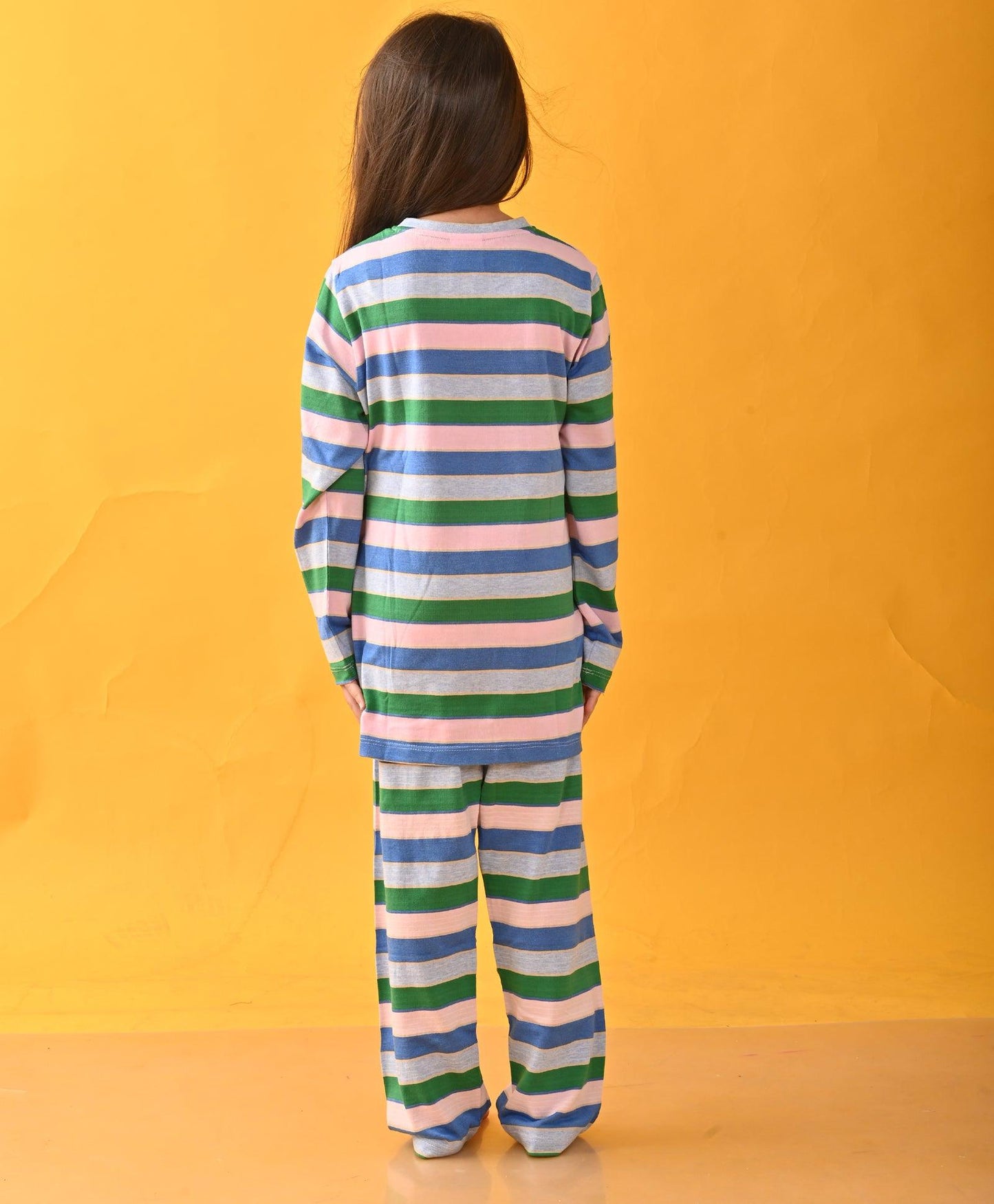 GREEN PINK ROYAL SKY STRIPE LONG SLEEVE PYJAMA SET - MULTI