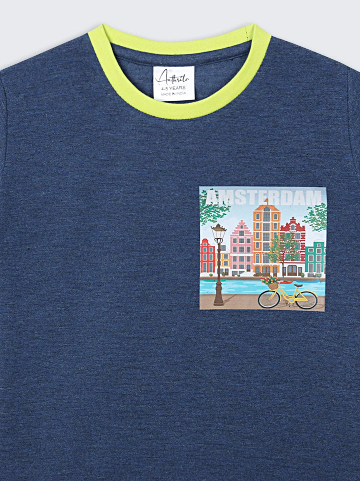 Amsterdam Navy Blue Short Sleeve Boys T-Shirt - Navy