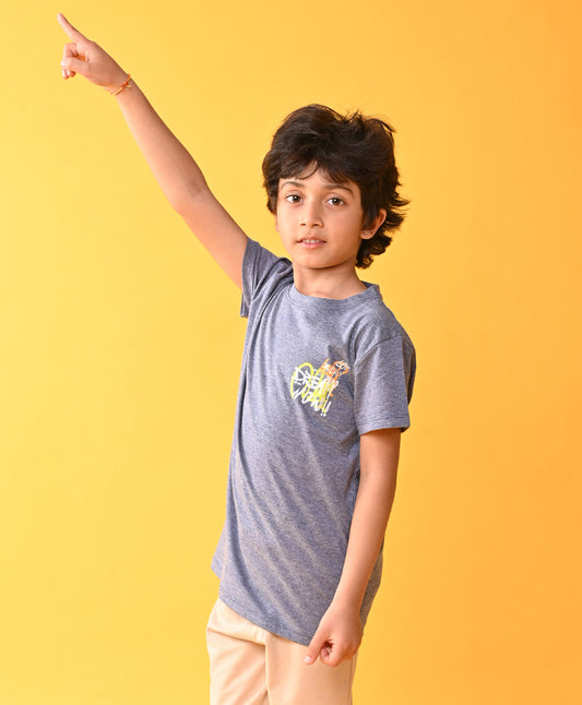 GET READY BLUE MELANGE SHORT SLEEVE BOYS T-SHIRT - BLUE