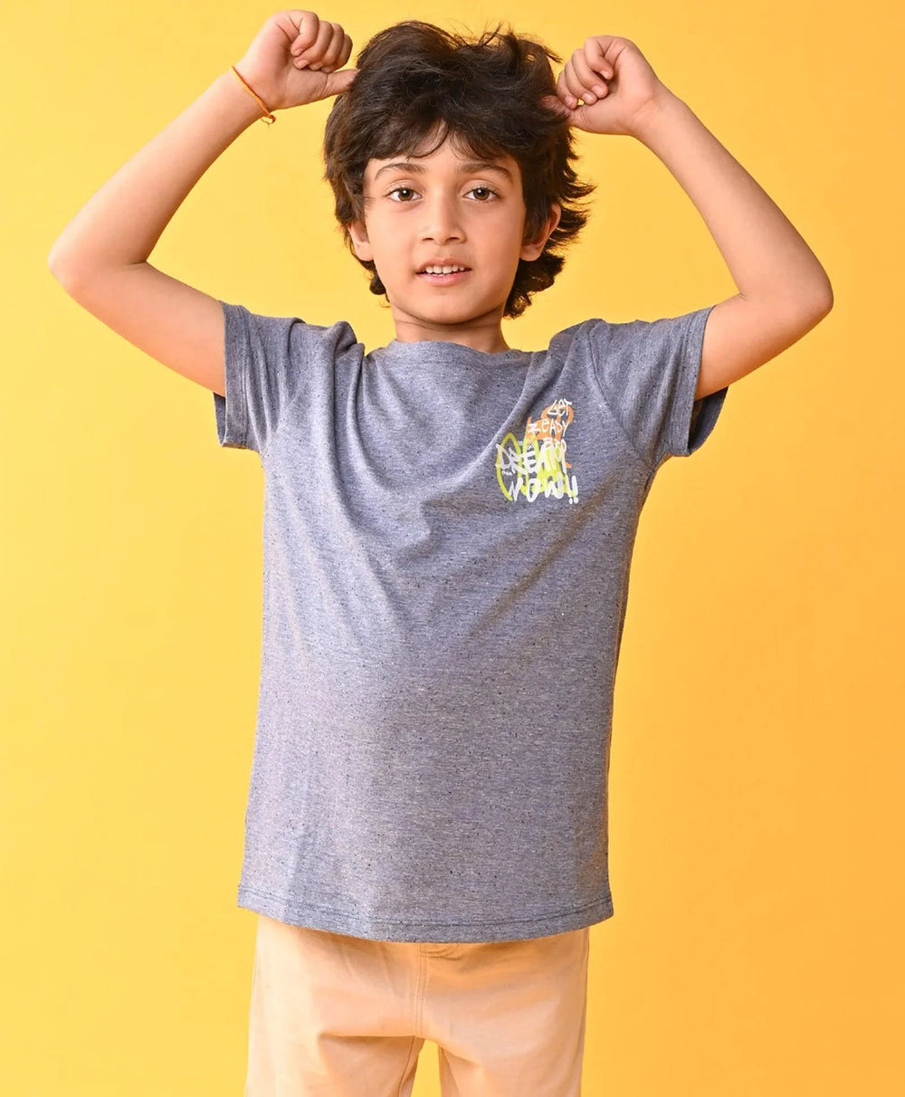GET READY BLUE MELANGE SHORT SLEEVE BOYS T-SHIRT - BLUE - Anthrilo 
