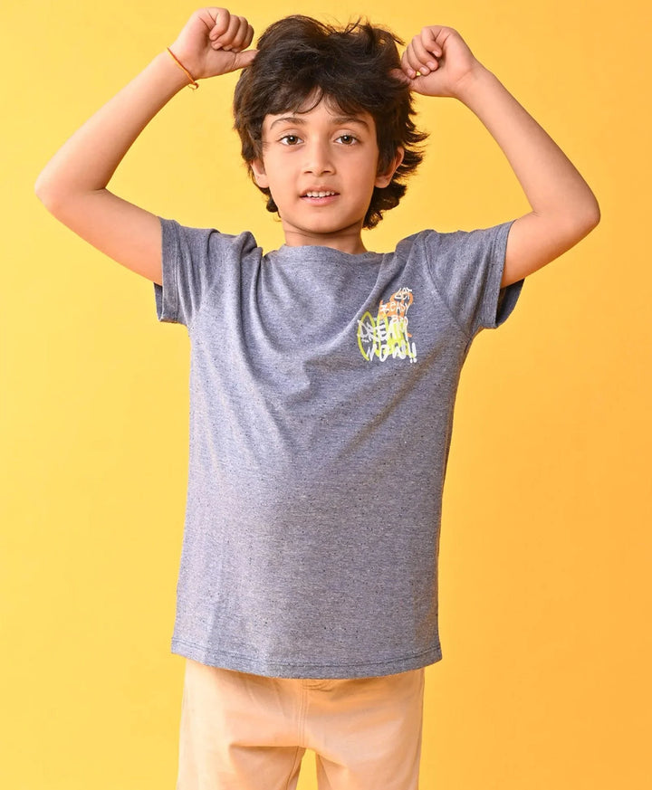 GET READY BLUE MELANGE SHORT SLEEVE BOYS T-SHIRT - BLUE - Anthrilo 