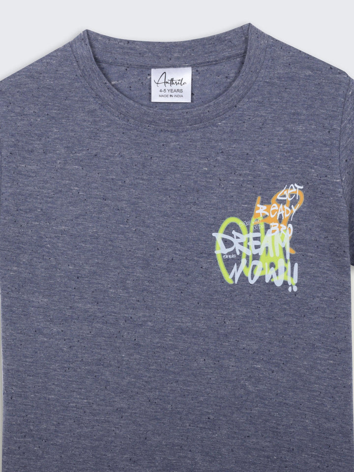 GET READY BLUE MELANGE SHORT SLEEVE BOYS T-SHIRT - BLUE - Anthrilo 