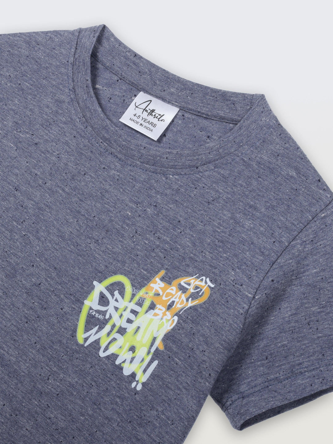 GET READY BLUE MELANGE SHORT SLEEVE BOYS T-SHIRT - BLUE - Anthrilo 