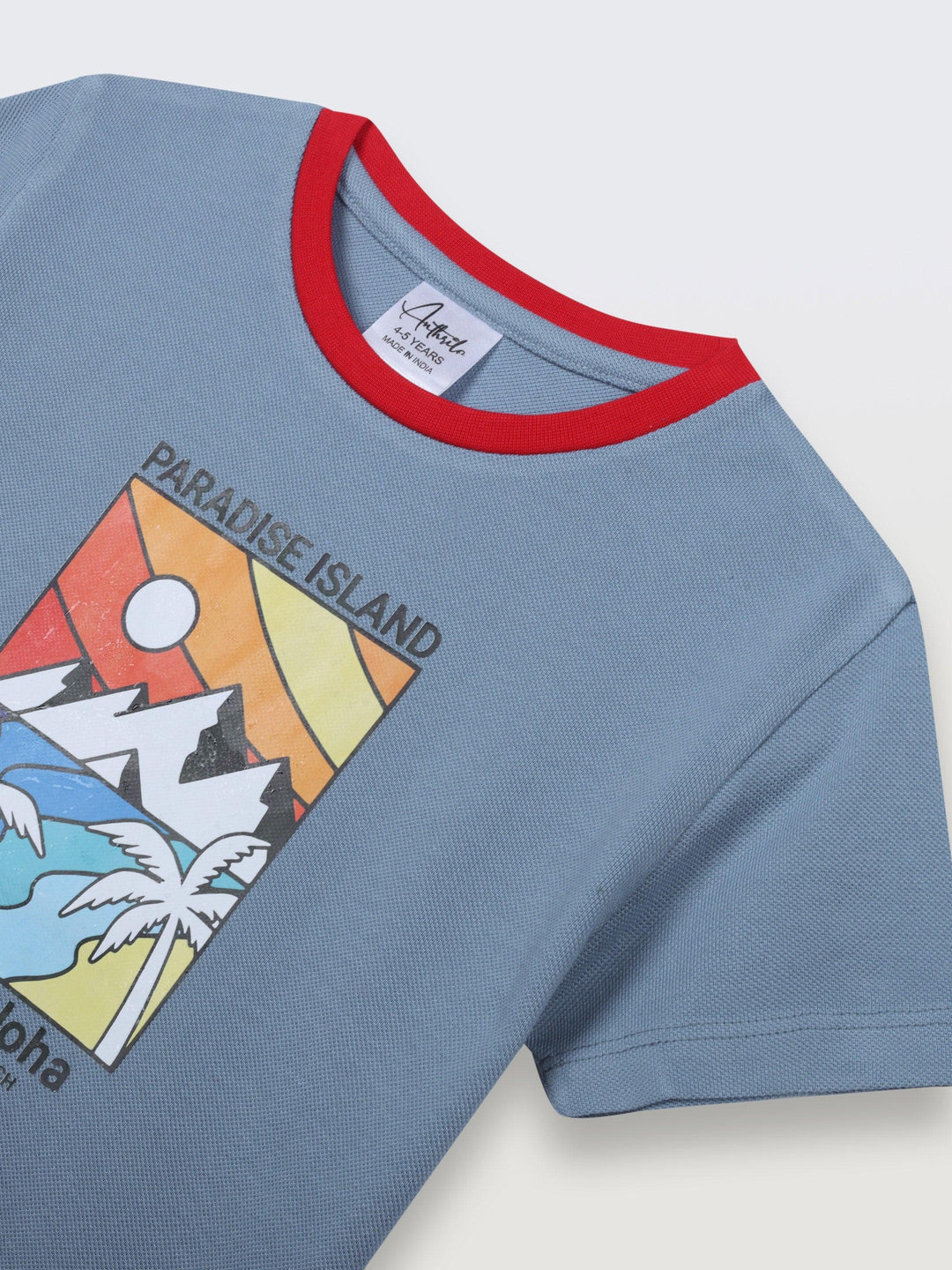 Hawaii Aloha Blue Red Rib Short Sleeve Boys T-Shirt - Blue