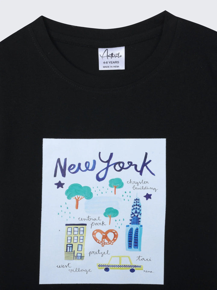 NEWYORK BLACK SHORT SLEEVE BOYS T-SHIRT - BLACK - Anthrilo 