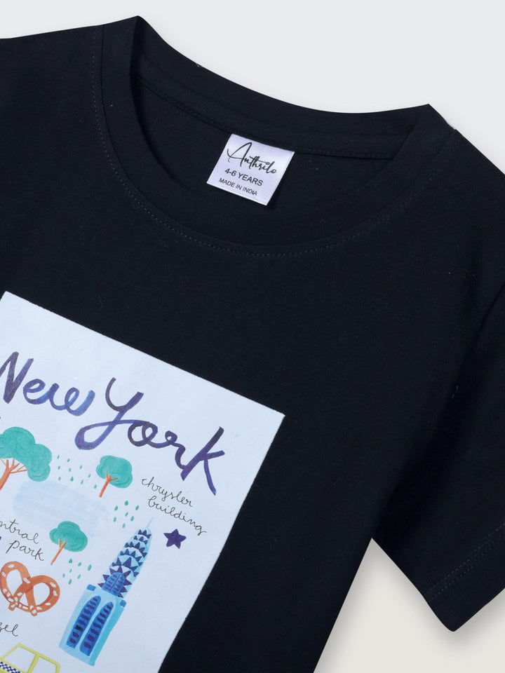 NEWYORK BLACK SHORT SLEEVE BOYS T-SHIRT - BLACK - Anthrilo 