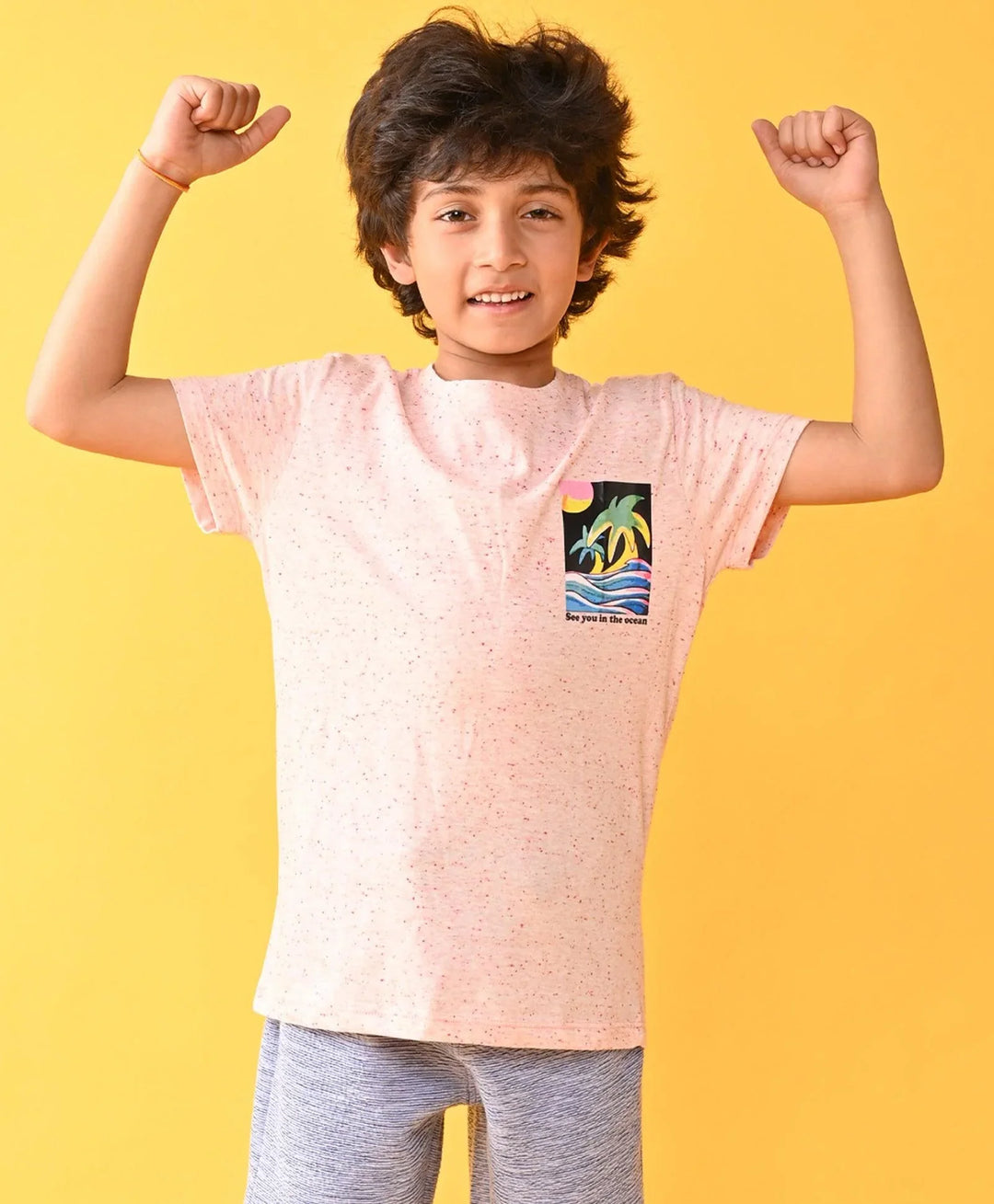 SEA OCEAN MELANGE SHORT SLEEVE BOYS T-SHIRT - PINK - Anthrilo 