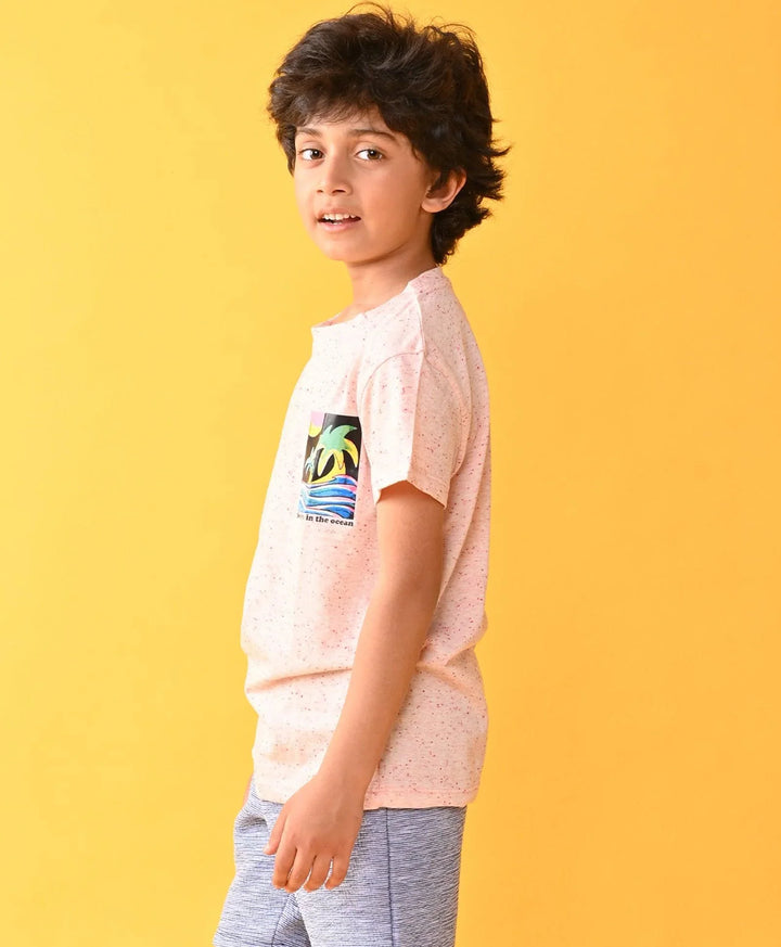 SEA OCEAN MELANGE SHORT SLEEVE BOYS T-SHIRT - PINK - Anthrilo 