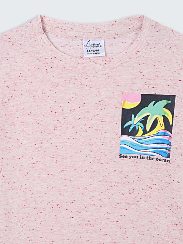 SEA OCEAN MELANGE SHORT SLEEVE BOYS T-SHIRT - PINK - Anthrilo 