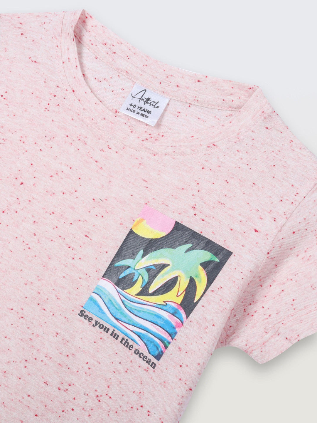 SEA OCEAN MELANGE SHORT SLEEVE BOYS T-SHIRT - PINK - Anthrilo 