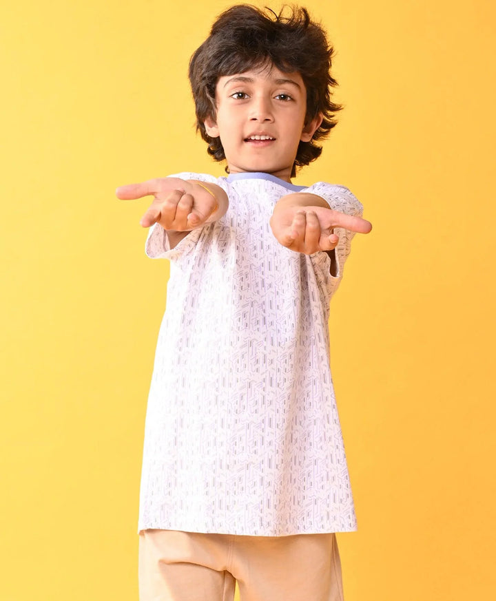 White Zig Zag Blue Rib Short Sleeve Boys T-Shirt - White