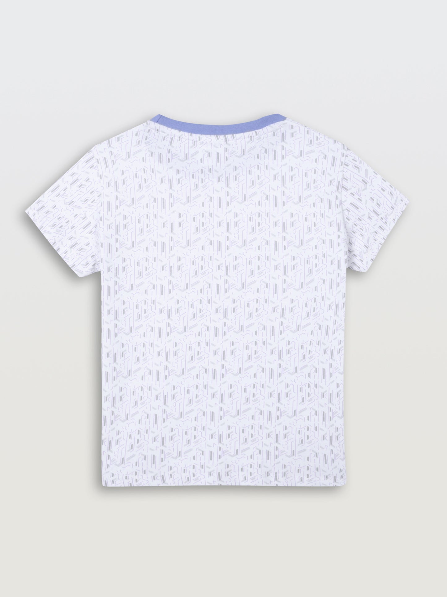 WHITE ZIG ZAG BLUE RIB SHORT SLEEVE BOYS T-SHIRT - WHITE