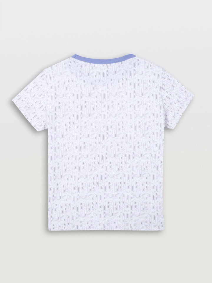 White Zig Zag Blue Rib Short Sleeve Boys T-Shirt - White