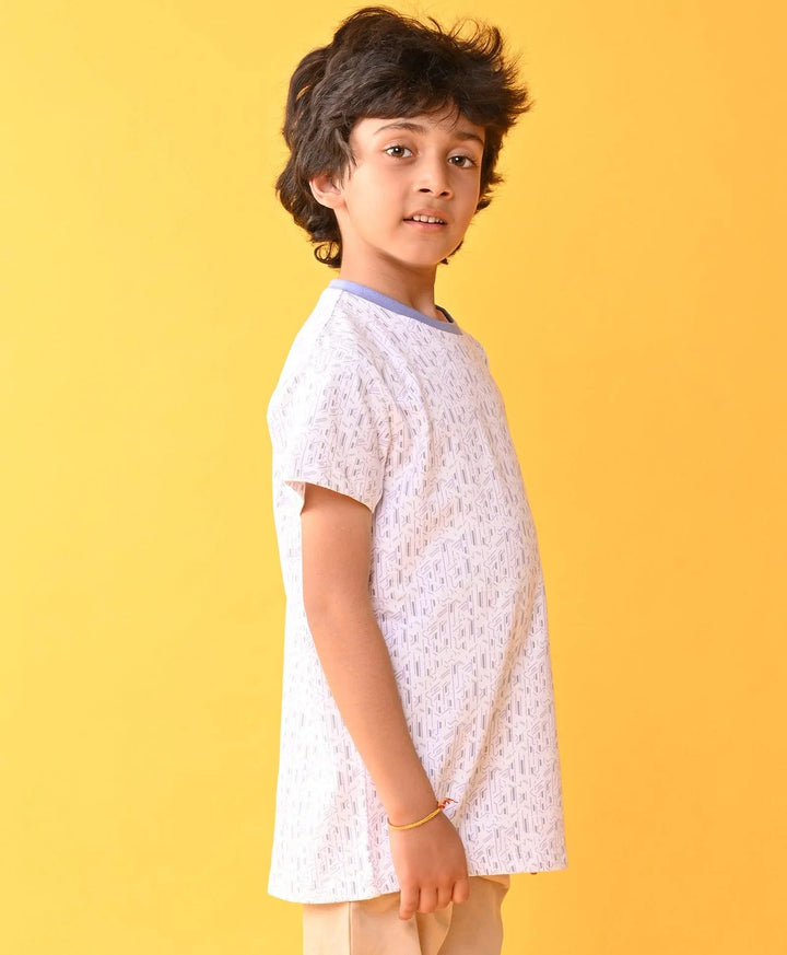 White Zig Zag Blue Rib Short Sleeve Boys T-Shirt - White