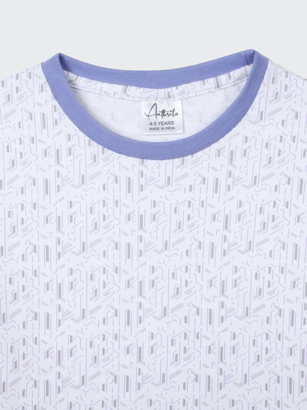 White Zig Zag Blue Rib Short Sleeve Boys T-Shirt - White