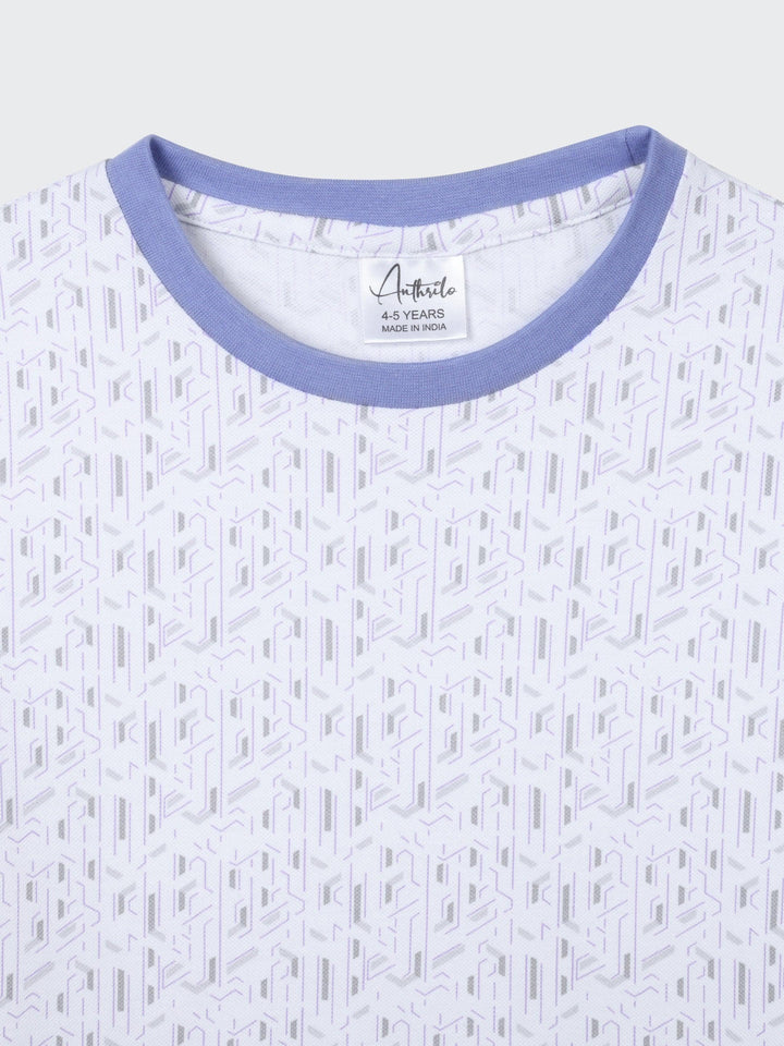White Zig Zag Blue Rib Short Sleeve Boys T-Shirt - White