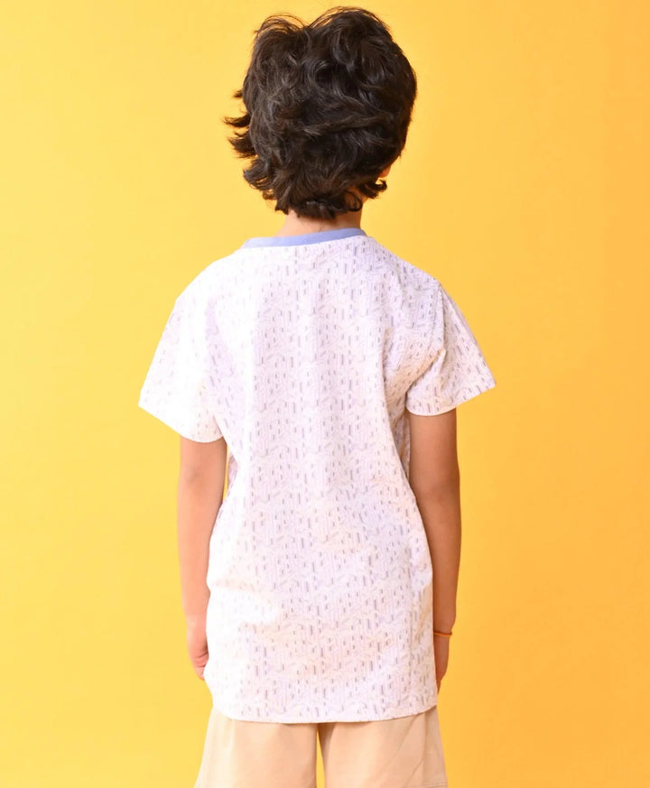 White Zig Zag Blue Rib Short Sleeve Boys T-Shirt - White