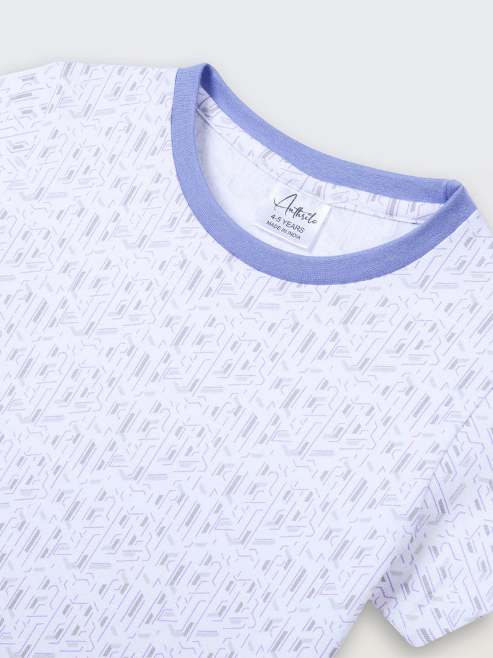 White Zig Zag Blue Rib Short Sleeve Boys T-Shirt - White