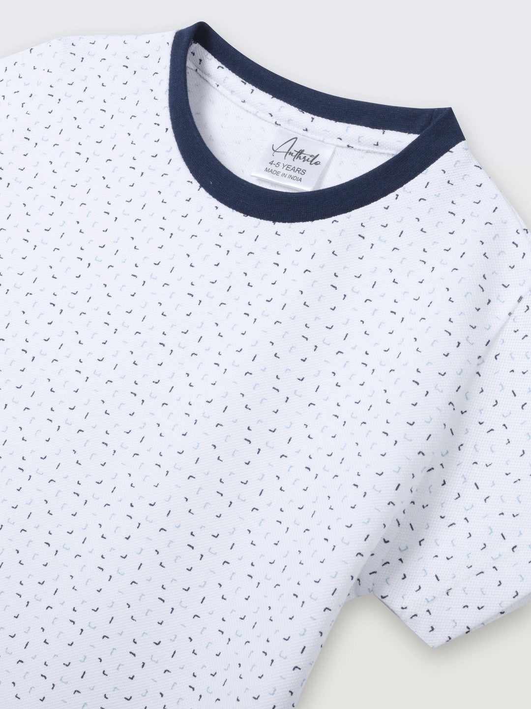 WHITE DOTTED NAVY RIB SHORT SLEEVE BOYS T-SHIRT - WHITE - Anthrilo 