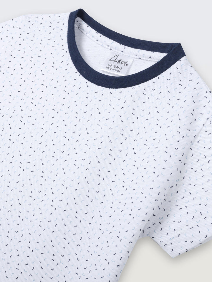 WHITE DOTTED NAVY RIB SHORT SLEEVE BOYS T-SHIRT - WHITE - Anthrilo 