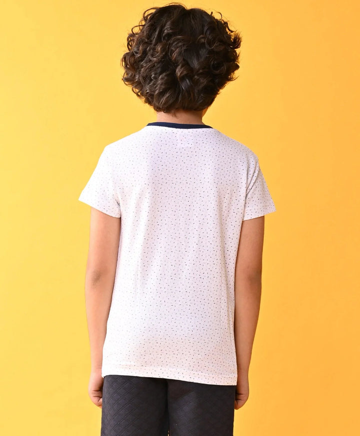 WHITE DOTTED NAVY RIB SHORT SLEEVE BOYS T-SHIRT - WHITE - Anthrilo 