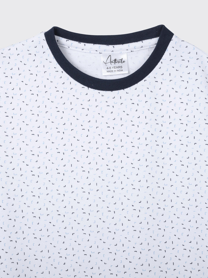 WHITE DOTTED NAVY RIB SHORT SLEEVE BOYS T-SHIRT - WHITE - Anthrilo 