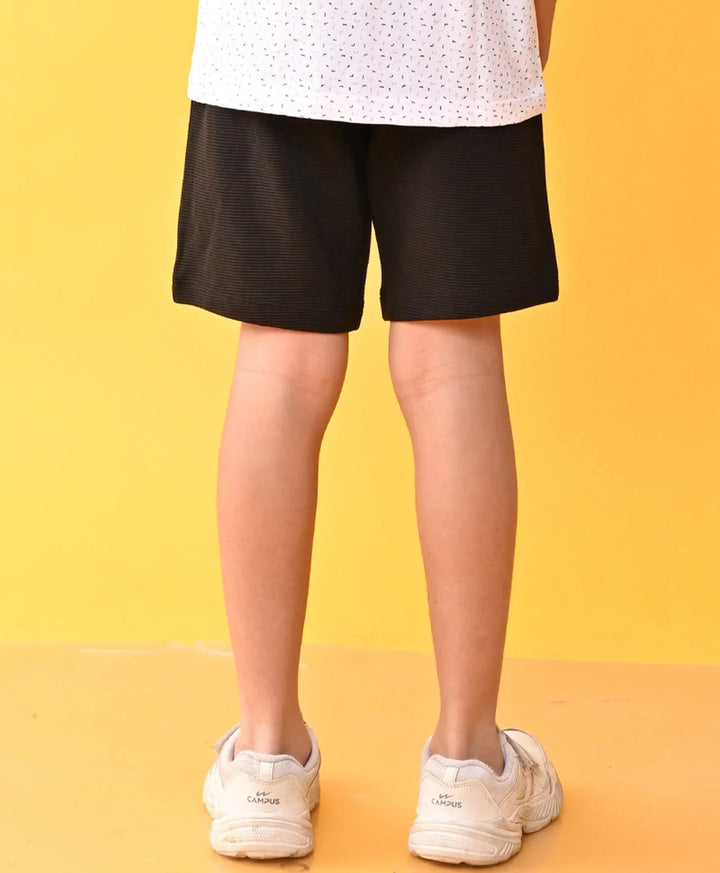 BLACK TEXTURE STRIPE BOYS SHORTS - BLACK - Anthrilo 