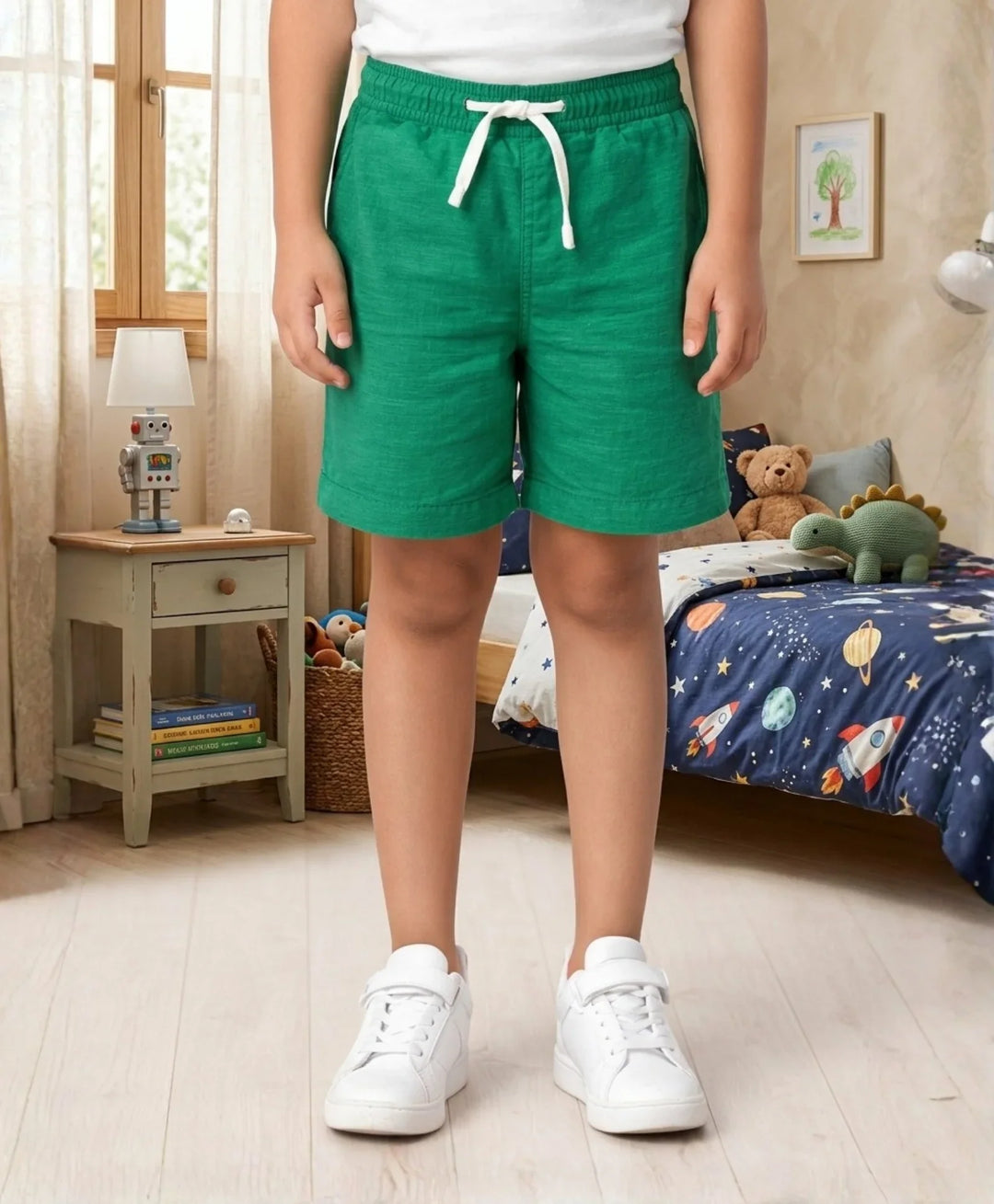 GREEN TEXTURE STRIPE BOYS SHORTS - GREEN - Anthrilo 