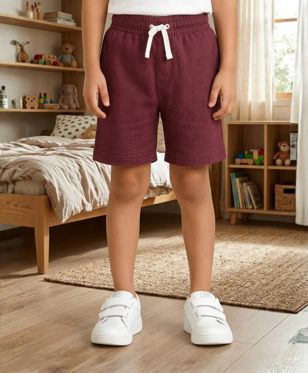 MEHROON TEXTURE STRIPE BOYS SHORTS - MEHROON - Anthrilo 