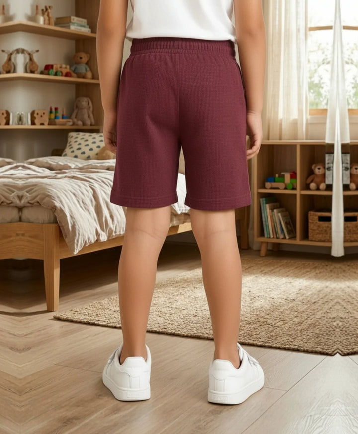 MEHROON TEXTURE STRIPE BOYS SHORTS - MEHROON - Anthrilo 
