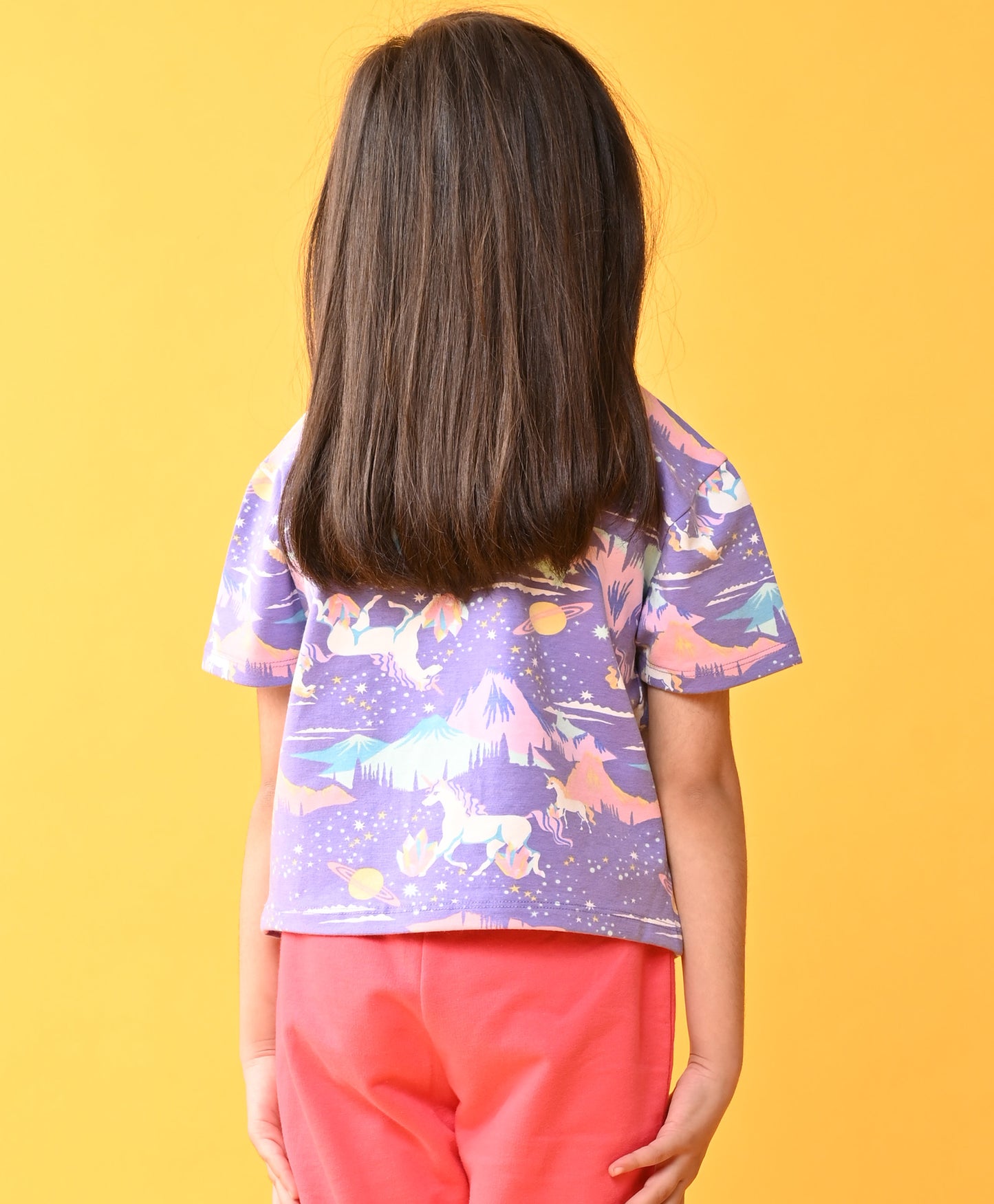 SUMMER UNICORN PLANET GIRLS SHORTS SLEEVE T-SHIRT - PURPLE