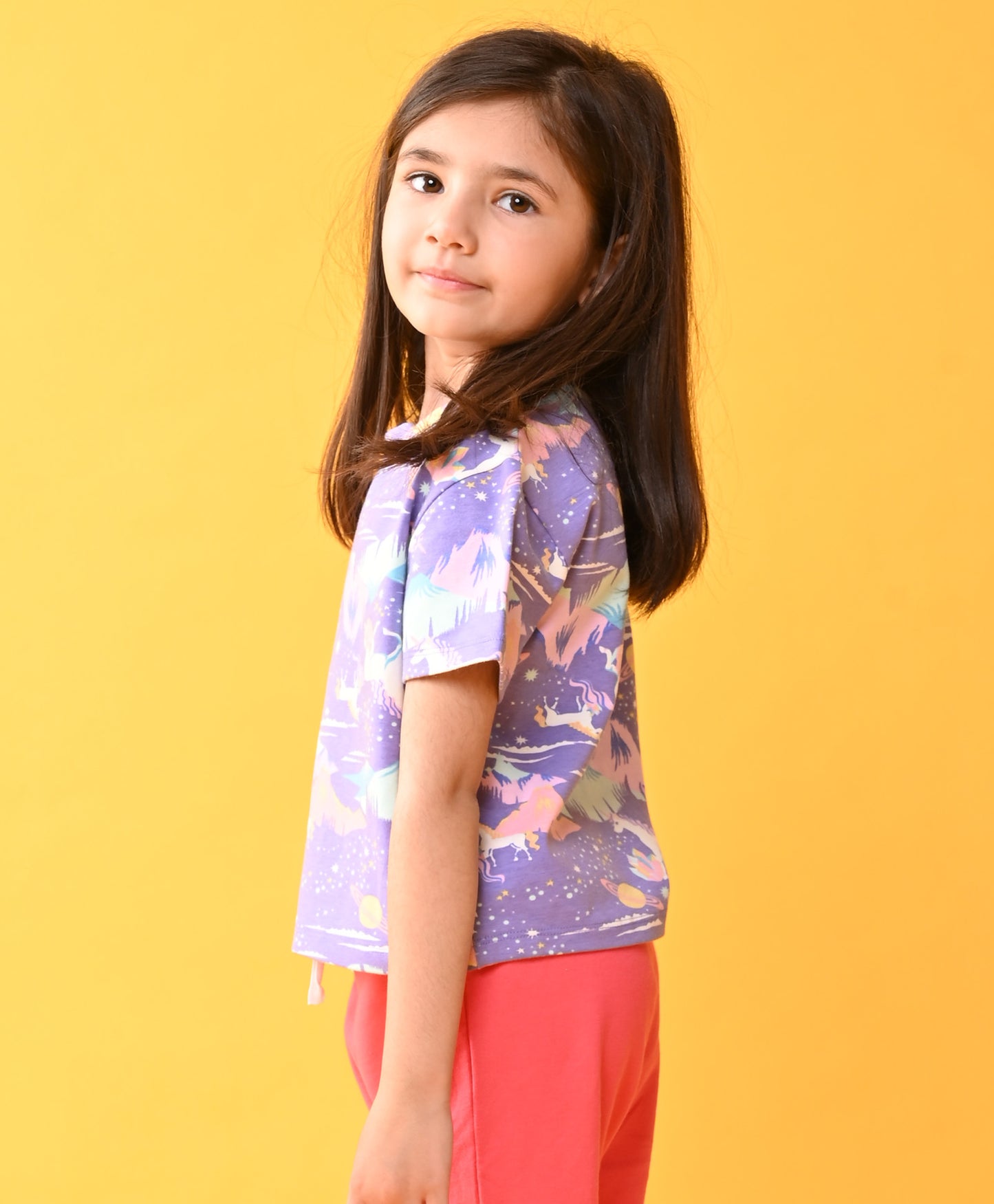 SUMMER UNICORN PLANET GIRLS SHORTS SLEEVE T-SHIRT - PURPLE