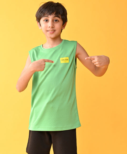 COOL BOYS SPORTY SLEEVELESS T-SHIRT-GREEN