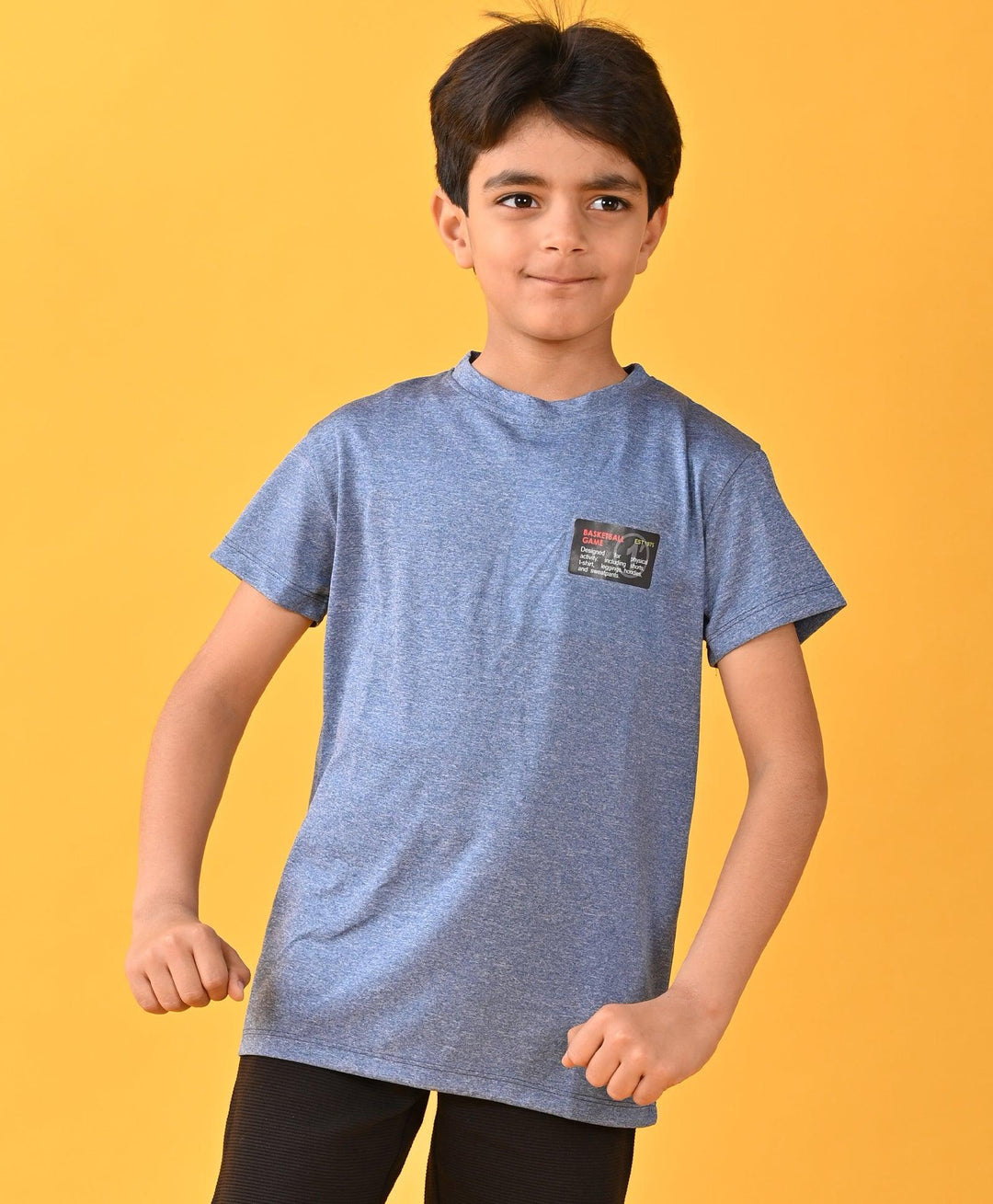 BASKETBALL BLUE MELANGE SPORTY T-SHIRT - BLUE - Anthrilo 