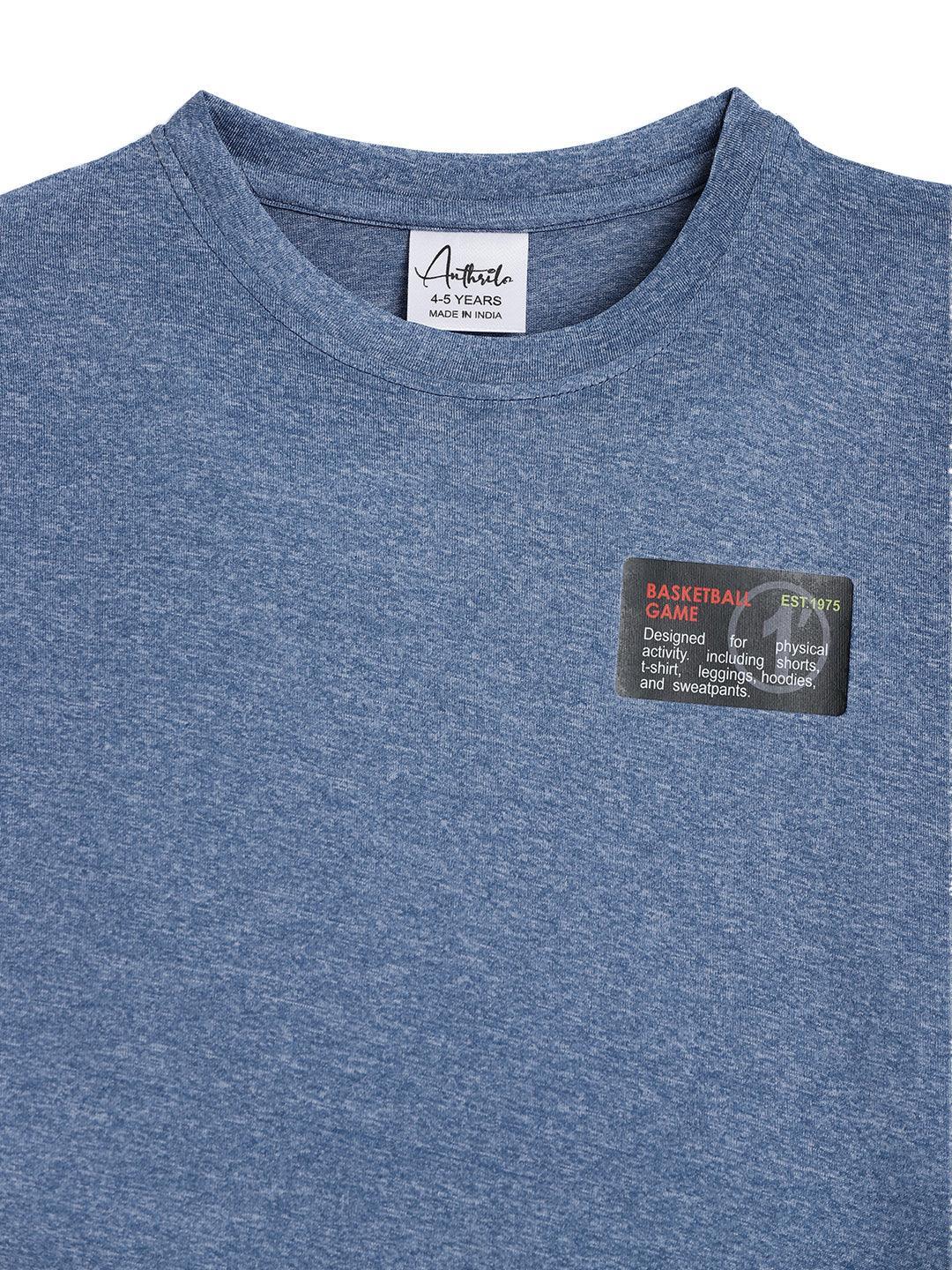 BASKETBALL BLUE MELANGE SPORTY T-SHIRT - BLUE - Anthrilo 