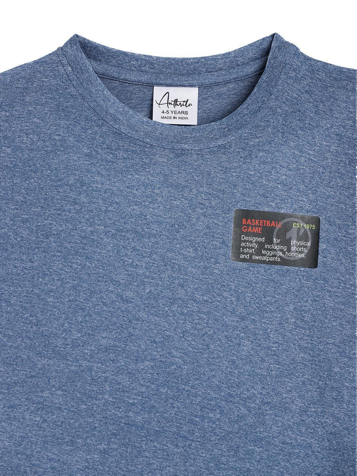 BASKETBALL BLUE MELANGE SPORTY T-SHIRT - BLUE - Anthrilo 