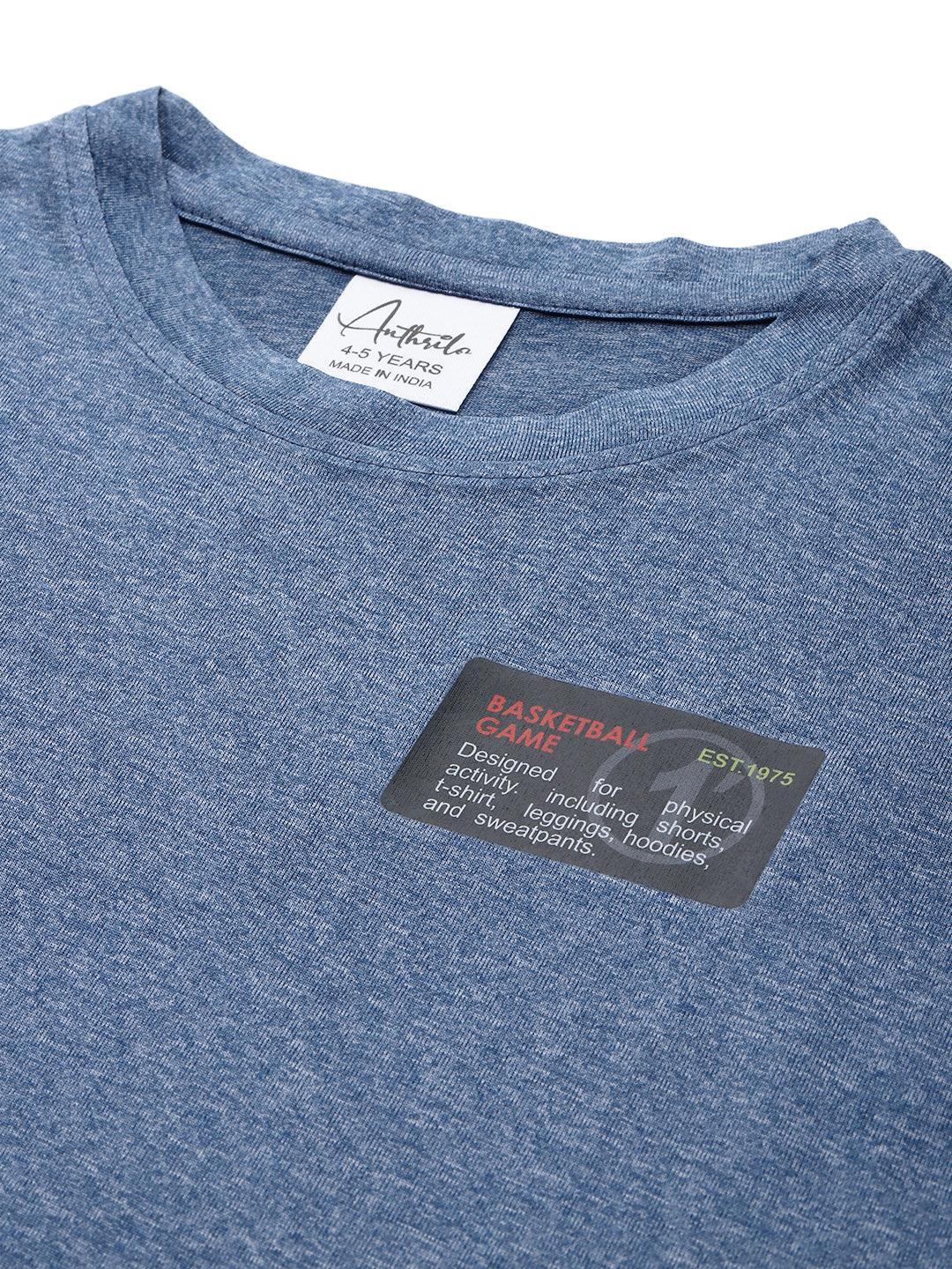 BASKETBALL BLUE MELANGE SPORTY T-SHIRT - BLUE - Anthrilo 