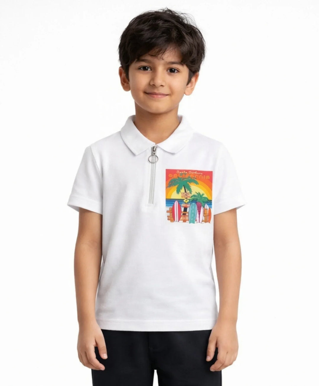 SANTA BARBARA ZIPPER POLO T-SHIRT - WHITE - Anthrilo 