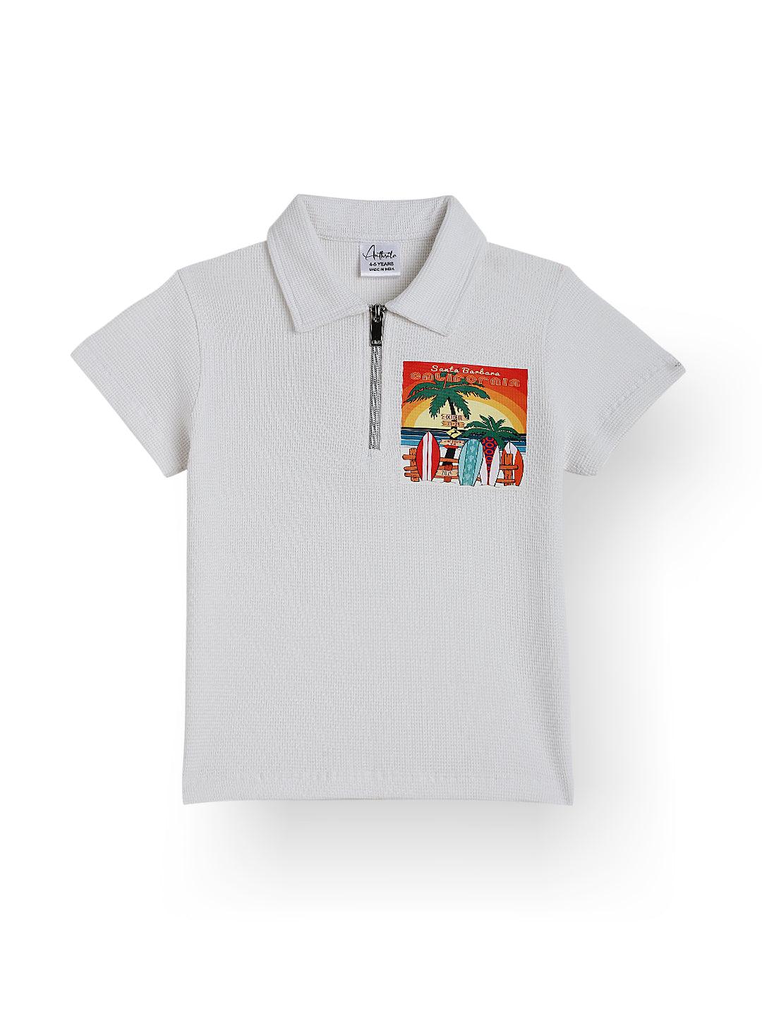 SANTA BARBARA ZIPPER POLO T-SHIRT - WHITE