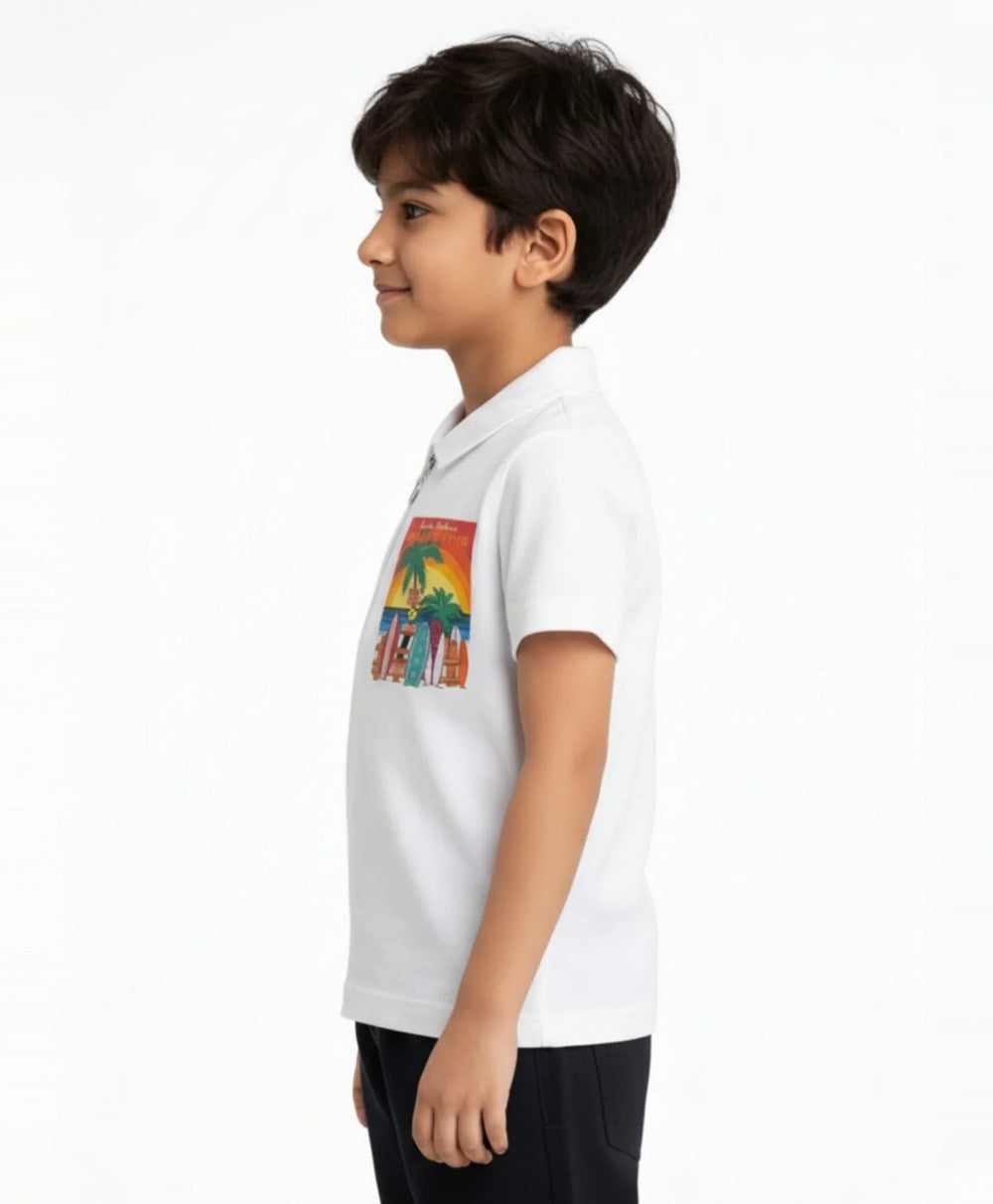 SANTA BARBARA ZIPPER POLO T-SHIRT - WHITE - Anthrilo 