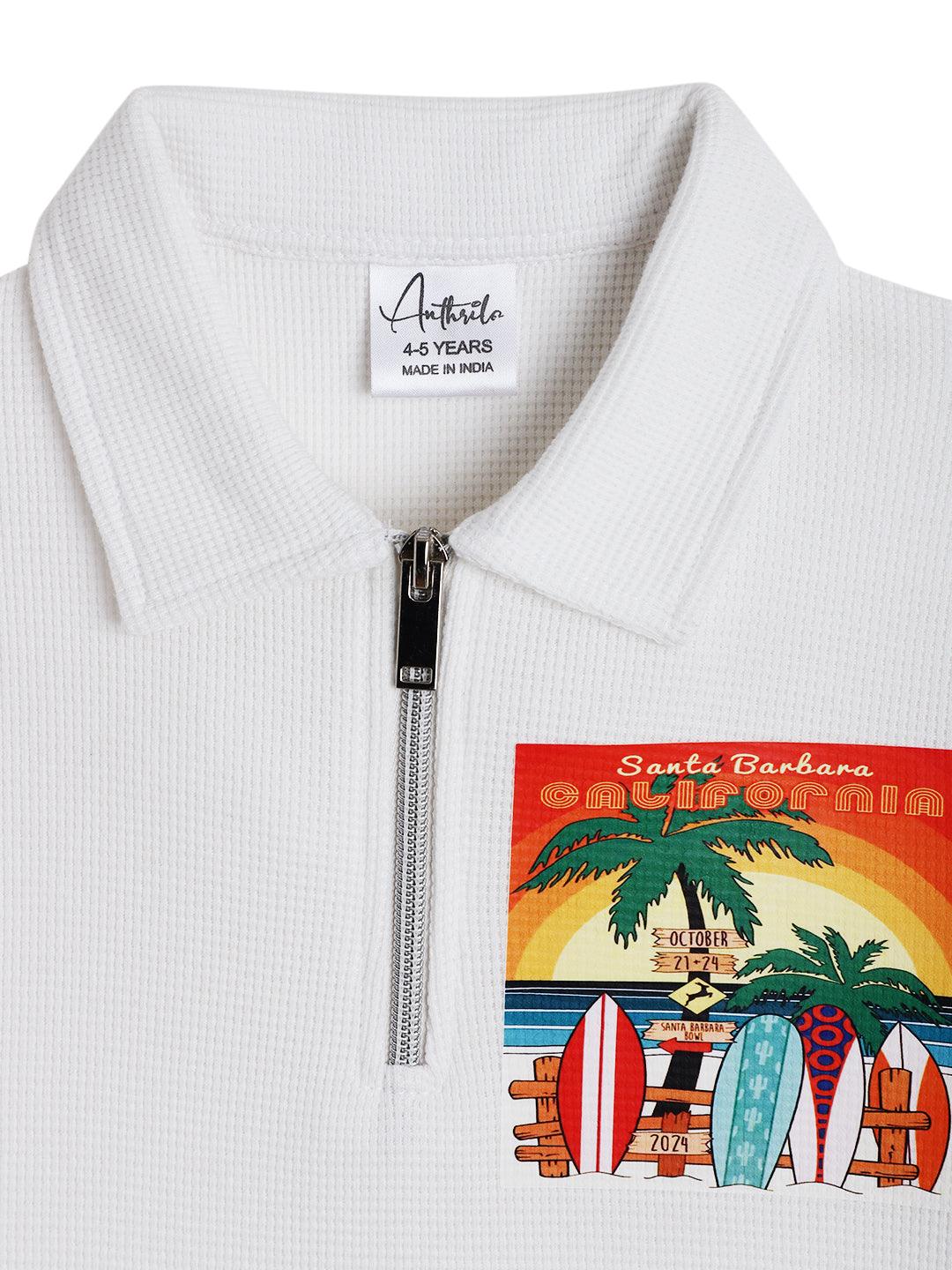 SANTA BARBARA ZIPPER POLO T-SHIRT - WHITE