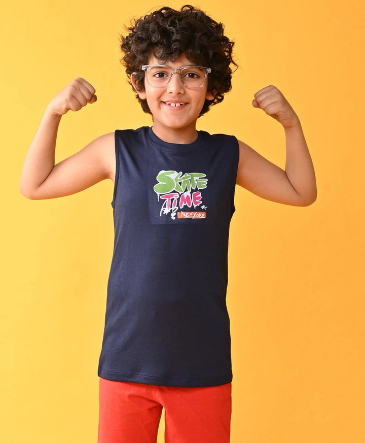 SKATE TIME SPORTY SLEEVELESS T-SHIRT - NAVY - Anthrilo 