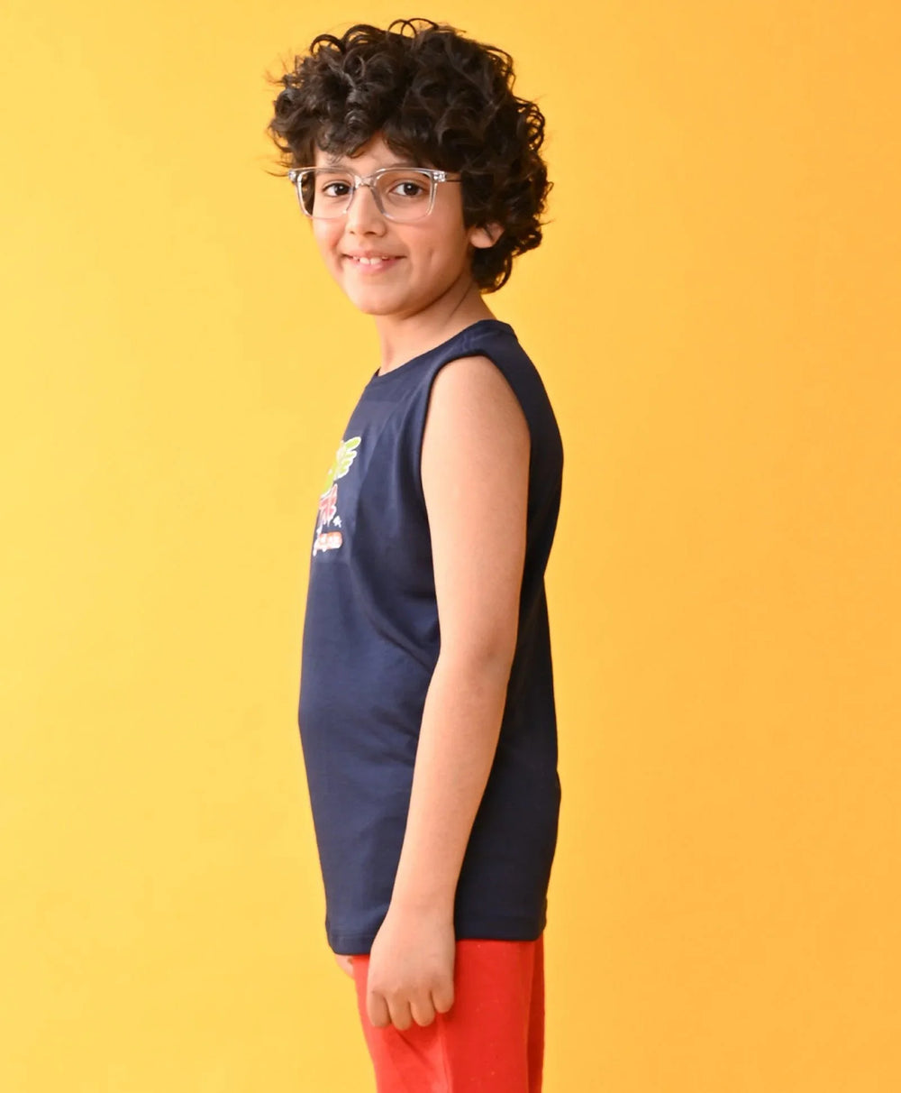 SKATE TIME SPORTY SLEEVELESS T-SHIRT - NAVY - Anthrilo 
